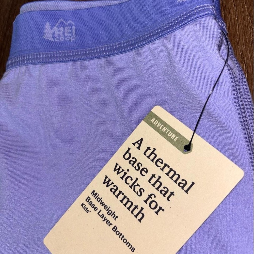 REI Co-op kids midweight base layer bottoms in purple NWT